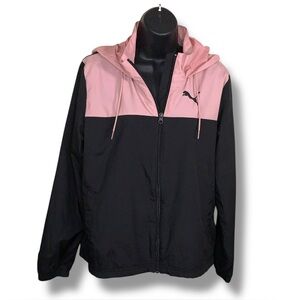 Medium Puma Black Pink Windbreaker Jacket Hooded Track Athletic Activewear
